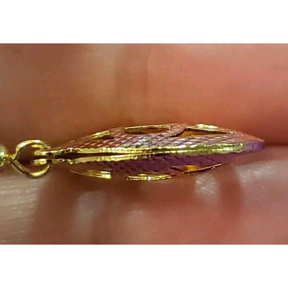 Gold Plated Brass Dangle Earrings Puffy Round Textured Open Work Design New - Picture 4 of 7